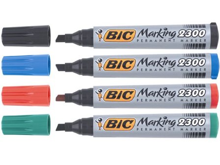 BIC Märkpenna 2000 4 färger/fp - Lyreco - Kontorsmaterial - Pennor - Märkpennor - Skuren spets