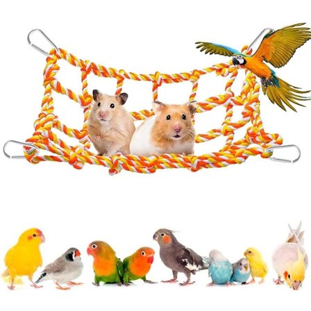 Papegøje Gynge (Orange 32*25cm) - med 4 kroge - Fuglegynge - Klatrenet - Fugleleg