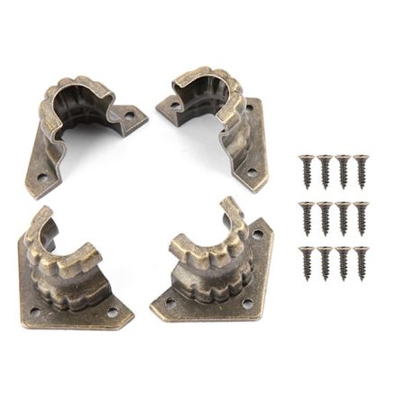 Antika hörnbeslag i trä, set om 4, för möbler och skåp