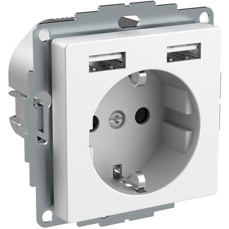 Schneider Electric Exxact WDE002179 Stikkontakt jordet, 2-veis, med USB, hvit, Strømbrytere & vegguttak