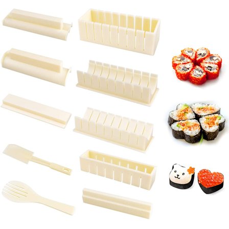 10-delt Sushi Maker Kit Plastformer Enkel DIY Sushi Forberedelse Risrullesett