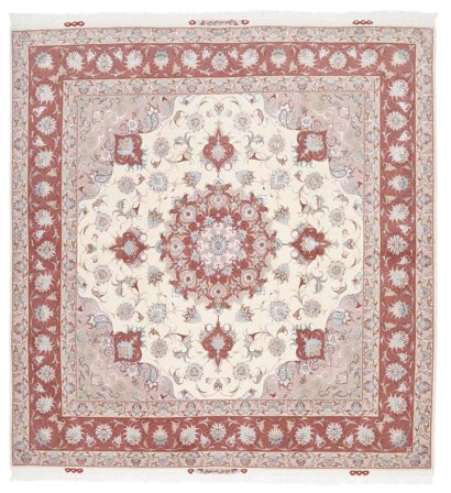 196X207 Tapis D'orient Tabriz 60 Raj Chaîne De Soie Carré Beige/Rose (Laine, Perse)