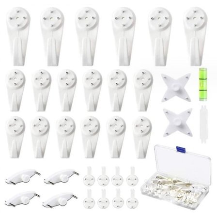 (hvit) 34 deler Veggkroker for fotoramme, usynlig plastveggkrok, betongspiker, betongfeste, perfekt for å henge opp en fotoramme, klokke