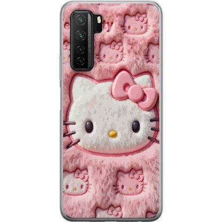 Kompatibelt Mobildeksel til Huawei P40 lite 5G Hello Kitty rosa fluffy bakgrunn med ikoniskt ansikt og kawaii-estetikk