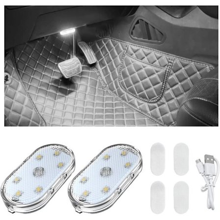 2/4-pakning trådløs LED-belysning for bil, USB-oppladbar kupébelysning