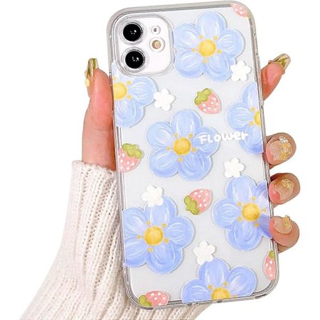 Kompatibel med iPhone 12 Cover Sødt Gennemsigtigt Blomsterdesign til Piger Kvinder Blød TPU Stødsikker Beskyttende Pigeagtig til iPhone 12 - Pink 