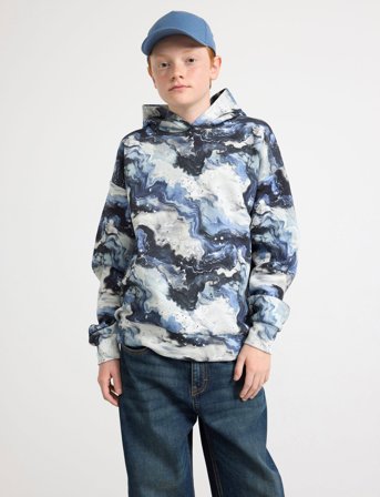 Lindex Sweatshirt Hood Aop Minerals - Blue - 128