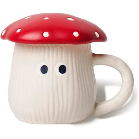 Sød Svampe Krus med Låg, Håndlavet Glasur Cover & Øjne, Sikker Mat Keramisk Mælkekrus, 300ml Tegneserie Tekop