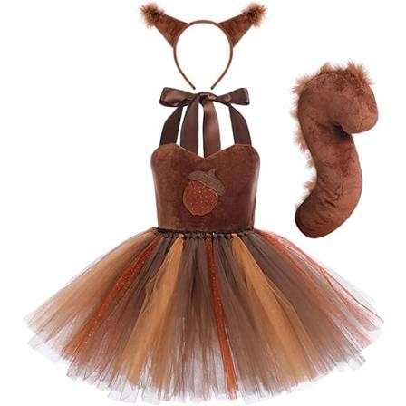 Toddler Kids Squirrel Costume Tutu Klänning med öron Pannband svans 11-12Y