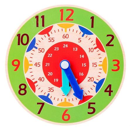 5,5 tommer træurlegetøj til børn, lærer børn at fortælle tid, farvekodede time- og minutvisere, udvikler tid og tidlige matematiske færdigheder