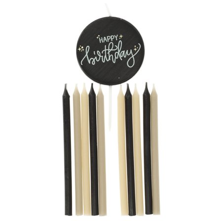 Kagelys Happy Birthday Sort/Grå/Cremehvid 11-pak