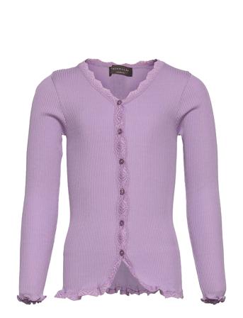 Silk Cardigan Ls W/ Lace Purple Rosemunde Kids