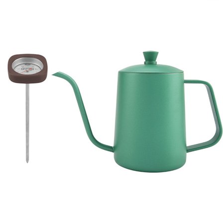 600 ml rustfrit kaffekande i rustfrit stål med gåsehals og termometer (grøn)