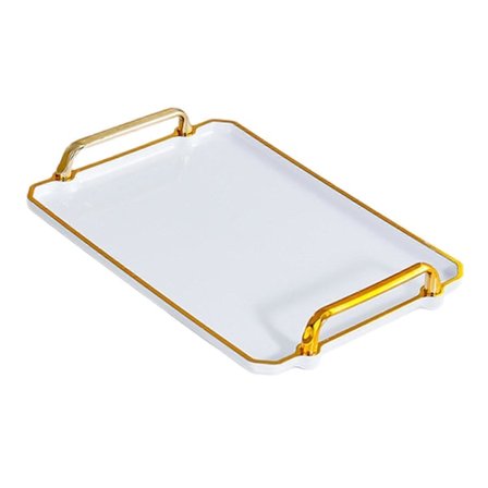Serveringsbrett Sofabrett med Håndtak Multifunksjonelt Gullkant Oppbevaringsbrett Frukt Snack Tallerken for Bar Fester Kjøkken Kontor