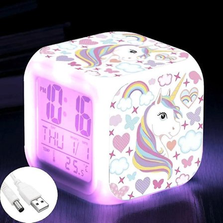 Unicorn Girl Alarm Clock 7 In 1 Night Light Led Luminous Wake Up Alarm Clock