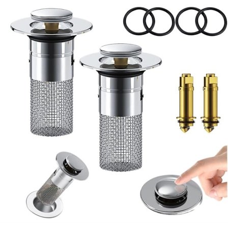 2-pack avloppssil med plugg / tvättställsplugg för handfat