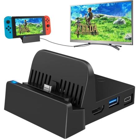 Switch TV-dockningsstation, Switch Dock bärbar mini, USB kompakt Switch till HDMI-adapter, laddningsdockersättning för Switch Switch