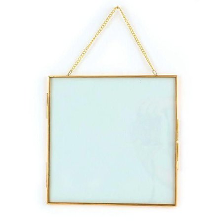 Vintage glasram - fyrkantig med metallkedja - 20 x 20 cm