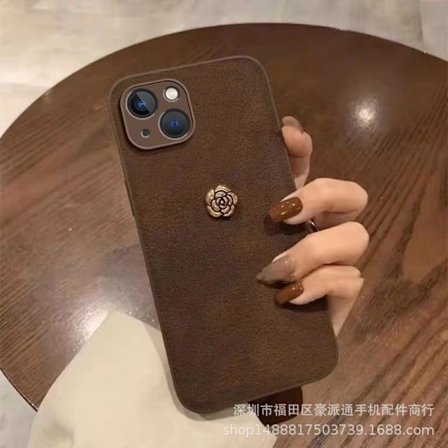 Fodral för iPhone 13 mini Mörkbrun + kamelia [månkratermönster] ins månskärsformad lädertextur retro kreativ helkropp