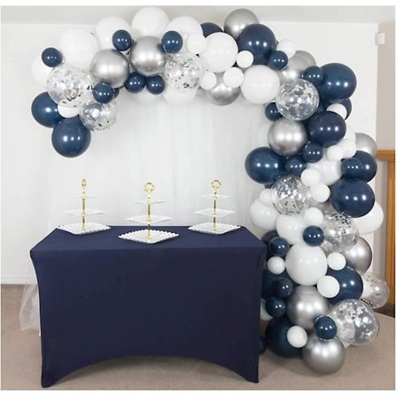 Premium Navy Silver Ballonger - Navy Blue Ballonger Arch Kit, Metallic Silver & White Ballonger – Blå og Sølv Ballonger for Festdekorasjoner