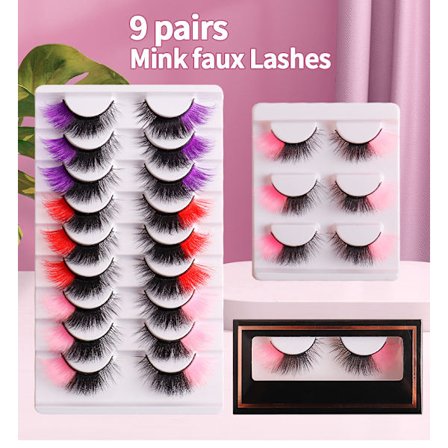 9 par med moteriktige cos-show populære i Europa og Amerika Brudens farge øyevipper Mink falske øyevipper Farge fluorescerende øyevipper Populær ny co