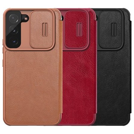 Nillkin Qin lær Pro-etui for Samsung Galaxy S22+ med kamerabeskytter Flip Case Brown