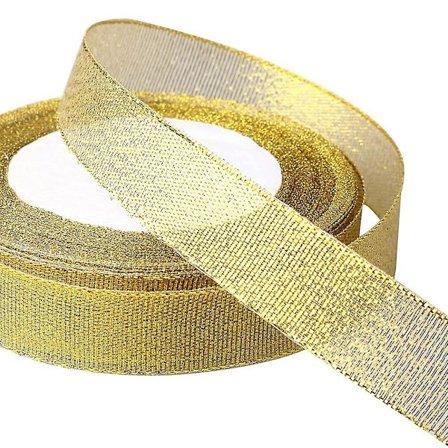 Metallisk guld organza band, 20 mm 25 meter dekorativt band metalliskt band rosett band för presentinslagning konst och hantverk