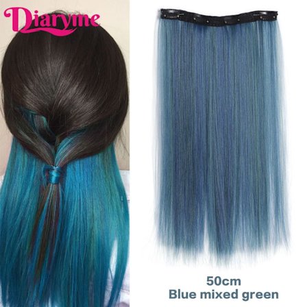 4 clips Långt rakt syntetiskt klipp i hårförlängningar Highlight Färgat hårbit Klipp-på hår Peruk Hårstycken hängande öronfärgning