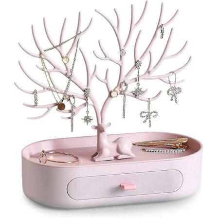 Smyckesställ med Horn, Halsband Förvaring, Smyckeshållare med Lådor, Örhängeshållare, Armbandsställ, Smyckesträd - Perfekt