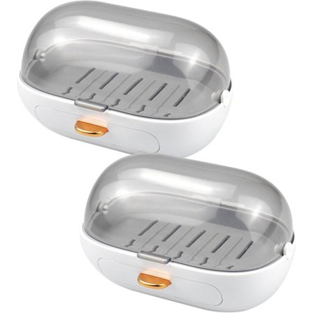 Vægmonteret sæbeskål sæt med 2, med låg og drænbakke, egnet til badeværelse, vaskerum og køkken.