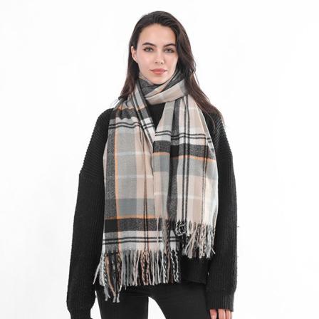 Damescarf rutig overdimensjonert vinterscarf firkantet teppe skjerf rutig 1 frynser Myk varm poncho 195 x 72 cm