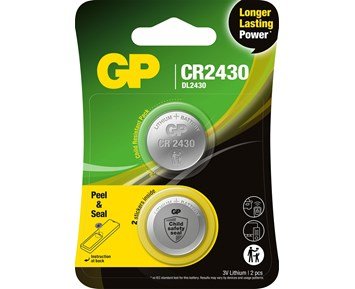 GP-knappcell, Litium, CR2430, Safety seal, 2-pack-GP knappcelle CR2430 litiumbatteri 2-pk-Power-Litiumbatterier