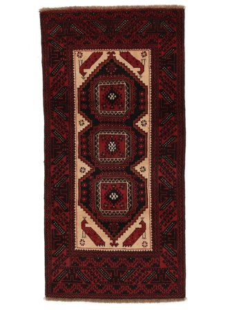 Annodato A Mano Beluch Tappeto 97X199 Persiano Di Lana Nero/Rosso Scuro Piccolo