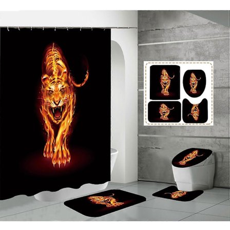 (B)Theatre, Vattentätt Duschdraperi Set med 12 Krokar Toalettsitsöverdrag Badrumsmattor Halkfri Matta Fönsterdraperi