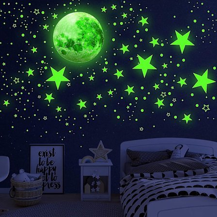 Glow In The Dark Stars and Moon Wall Decal Ceiling Wall Decal - varastossa