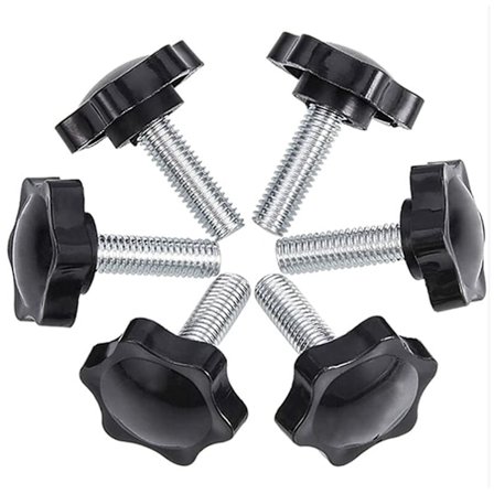 6-pakning M8x25 mm vingeskruer, riflet plaststjerneknapp vingeskrue