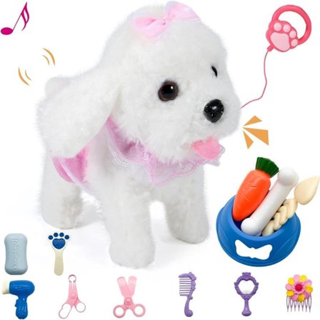 Interactive Plush Dog with Wagging Tail & Barking Function – Playful Puppy with Grooming Kit for Kids Ages 3-6