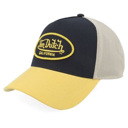 Von Dutch - Svart trucker Keps - Oval Patch Beige/Black/Yellow Trucker @ Hatstore