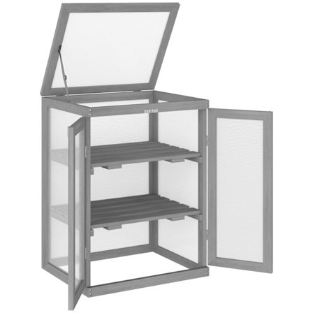 3-Lags Drivhus Kold Ramme Drivhus Kold Ramme Boks Med To Døre Lavet Af Træ Og Polycarbonat Vejrbestandig Bæreevne Op Til 15 Kg (Pr. Hylde) Mørkegrå