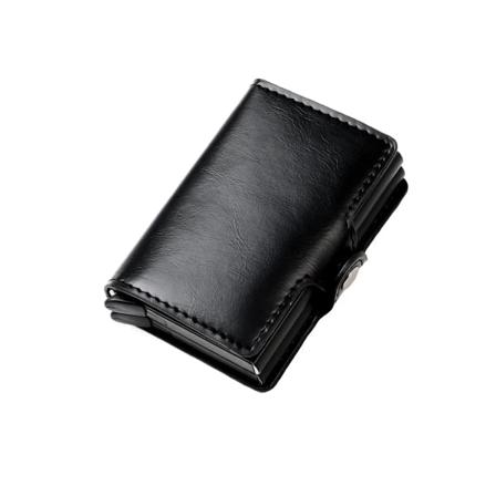 RFID-blokerende dobbelt metal kreditkortholder til mænd kvinder kulfiber læder mini pung herre kortholder pengaclip black