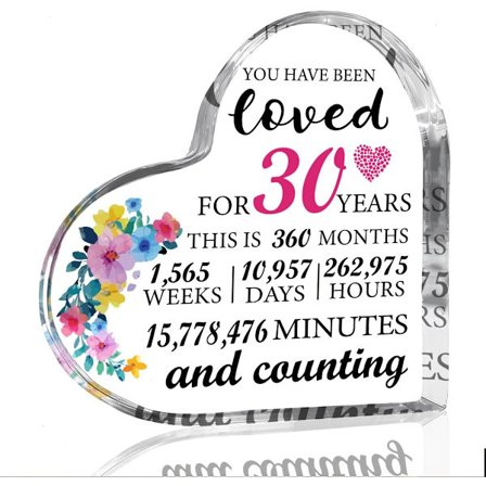 30 års fødselsdagsgaver til kvinder Bedste gaver til 30-årig akrylhjerte 1996 Fødselsdagsgave Plakette Borddekorationer Gave til mor Venner Mors dag