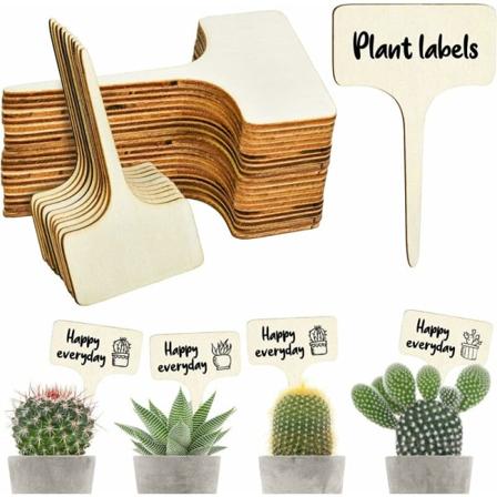 50 stk. holdbare plantelabels, T-type træplantelabels vandtætte haveetiketter, haveetiketter skilte til blomstergrøntsager frøhaveplanteskole (6 x