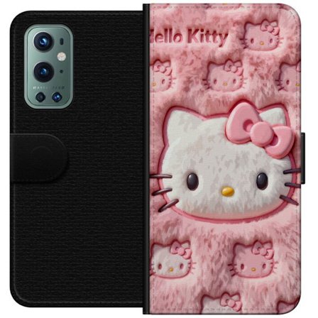 Kompatibel Tegnebogsetui til OnePlus 9 Pro Hello Kitty lyserød fluffy baggrund med ikonisk ansigt og kawaii-æstetik