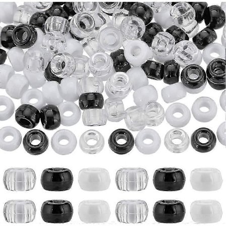 2025 600st Pony Pärlor Bulk 6x9mm Opaque Pony Pärlor Svart Vit Plast Pärla Klar Transparent Pony Pärlor Kit Runda Hantverkspärlor för 