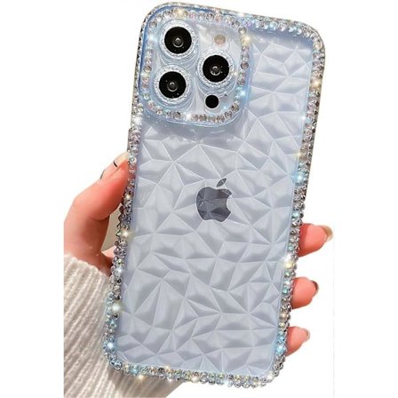 iPhone 13 Pro Cover, Krystalklar Bling Diamant Rhinestone Cover til Piger Kvinder, Skinnende Glitter Blød Silikone Linse Fuld Beskyttelse (Blå)