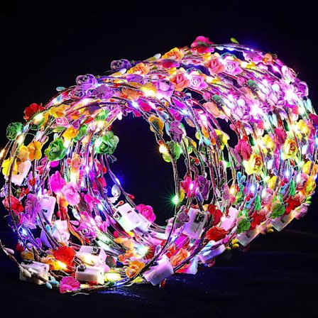 50 stk. LED Blomsterkrone Hodebånd Lysende Eventyrblomst Hårsmykker Flerfarget Blomsterhodeplagg