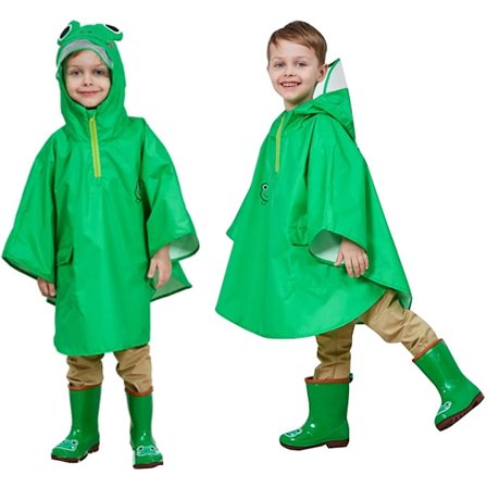 Børne Regnjakke Drenge og Piger Split Kappe Poncho Tredimensionel Tegneserie Form Let og Åndbar, Grøn, M
