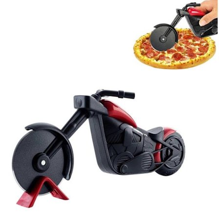 Rød pizza kniv i motorcykelstil - Professionelt rustfrit stål - Originalt køkkentilbehør - Perfekt gaveidé til kokke
