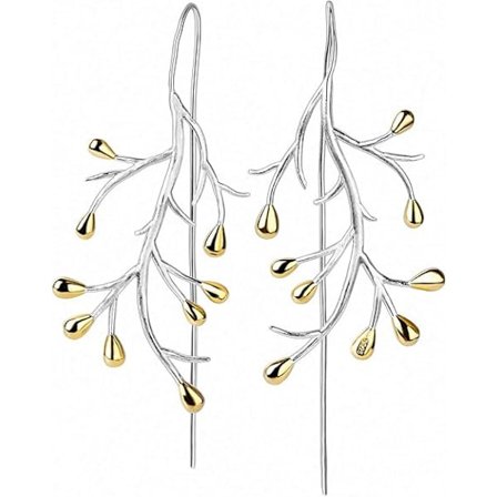 S925 Sterling Sølv Hængende Øreringe Overdrevne Trægren Hængende Øreringe til Kvinder og Piger, Håndlavede Unikke Smykker[CO]