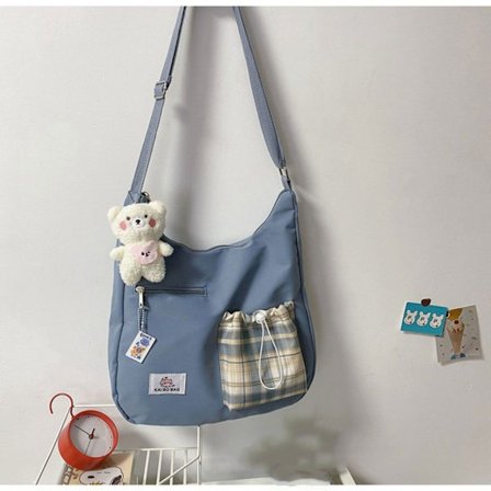 Plaidmønster Crossbody-taske. Håndtaske med aftagelig strop LYSEBLÅ